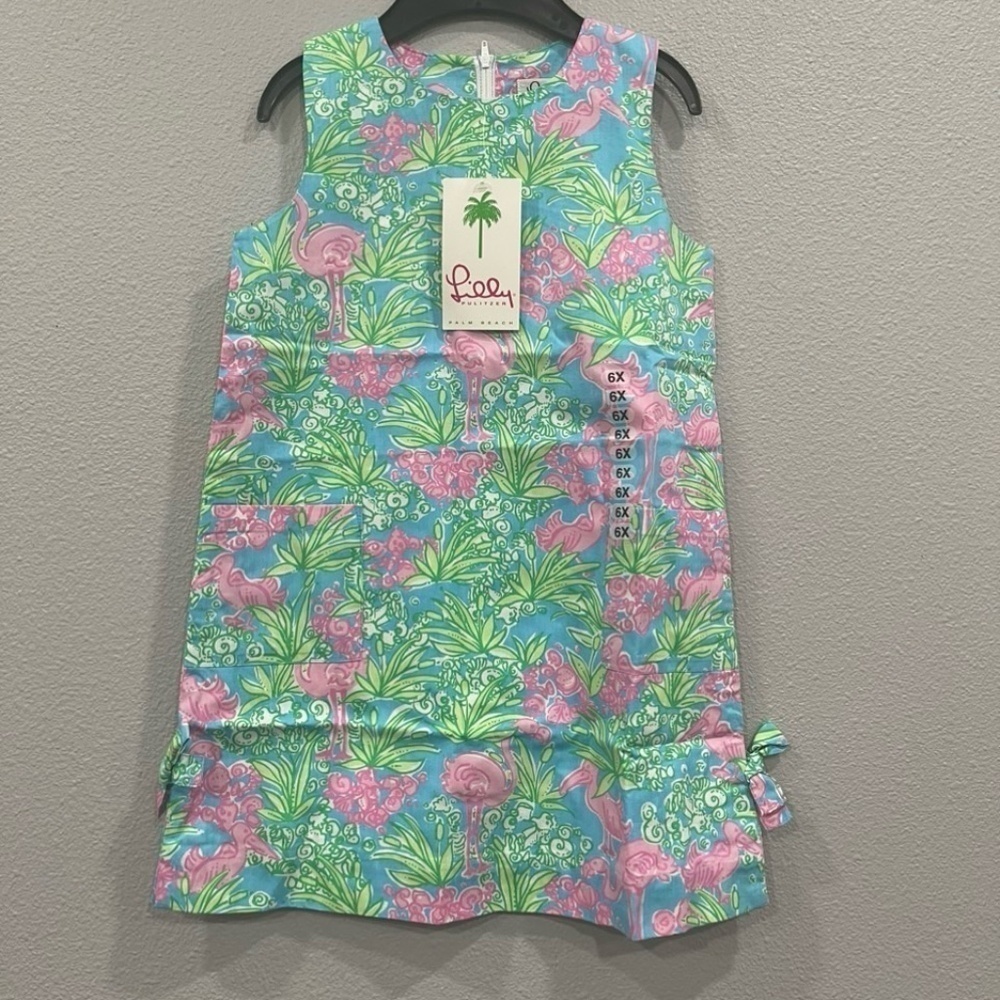 NWT White Label Lilly Pulitzer Flamingo Pink Green Shift Dress Size 2 & 6t